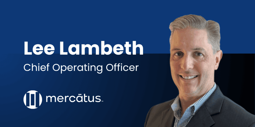 Mercatus Logo and headshot of Lee Lambeth on royal blue background